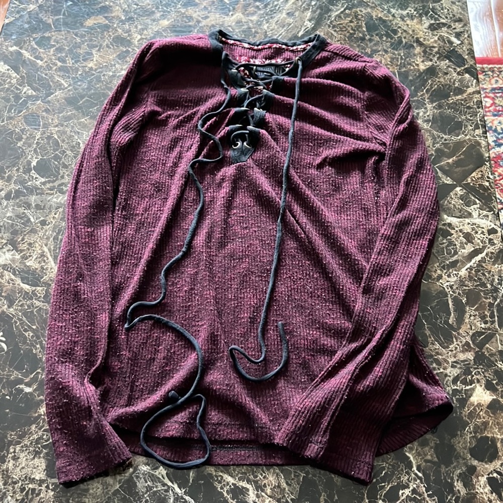 Maroon cinched top with strings